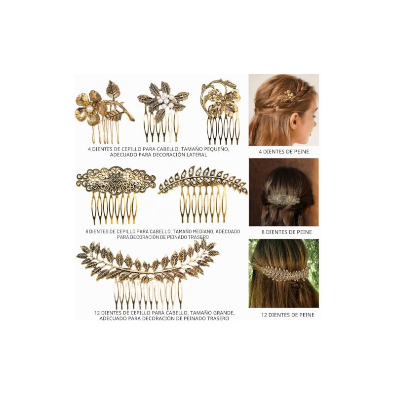 6 piezas de peinetas pelo vintage metálicas para mujer