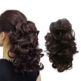 GETACOTA Ponytail Extension 12Inch Curly Wavy Straight Synthetic Hairpiece Clip in Claw hair extension One Piece Long Tails for Women (Dark Brown)
