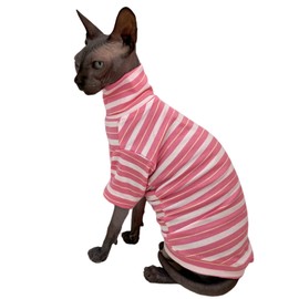 Vintage Stripes Sphynx Hairless Cats Shirt Cotton Cat Turtleneck Pet Clothes Kitten T-Shirts with Sleeves for Sphynx Cats (Sakura, Large)