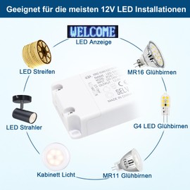 LED Transformer 12 V 18 W 1.5 A Driver, Transformer 230 V to 12 V LED Power Supply, LED Transformer 12 V No Flickering for G4, MR11, GU5.3, MR16 Lamps, Light Strips, Pack of 1