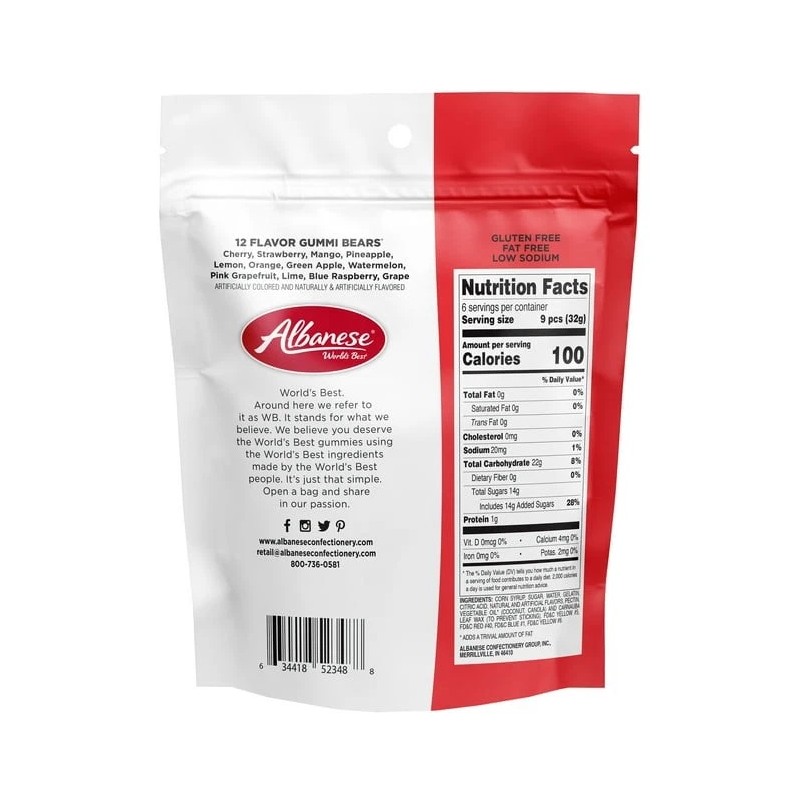 Albanese World's Best 12 Flavor Gummi Bears Bag 7.5 Oz