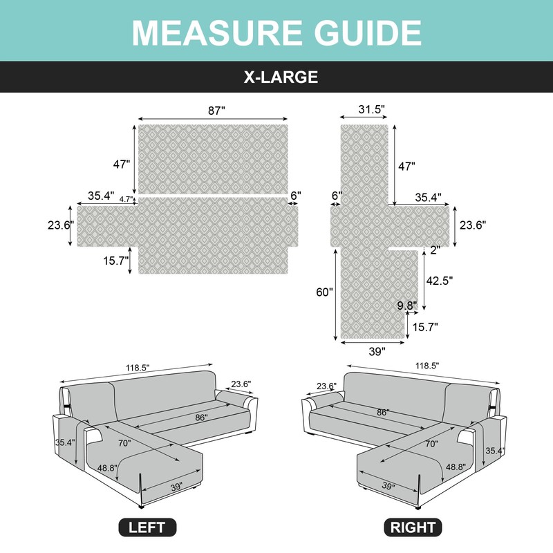 Genina Waterproof Sectional Couch Covers for Dogs L Shaped Sofa