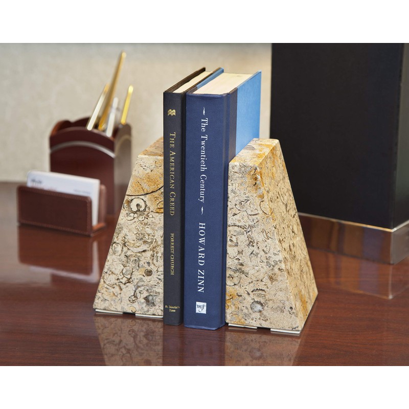 Modern Wedge Marble Bookends – Hand Carved, Polished Stone Bookends