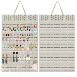 Earring Holder Organizer Hanging Holds Up to 300 Pairs Wall Mount Jewelry Storage Bag Earring Holder For Girls Women (Beige)
