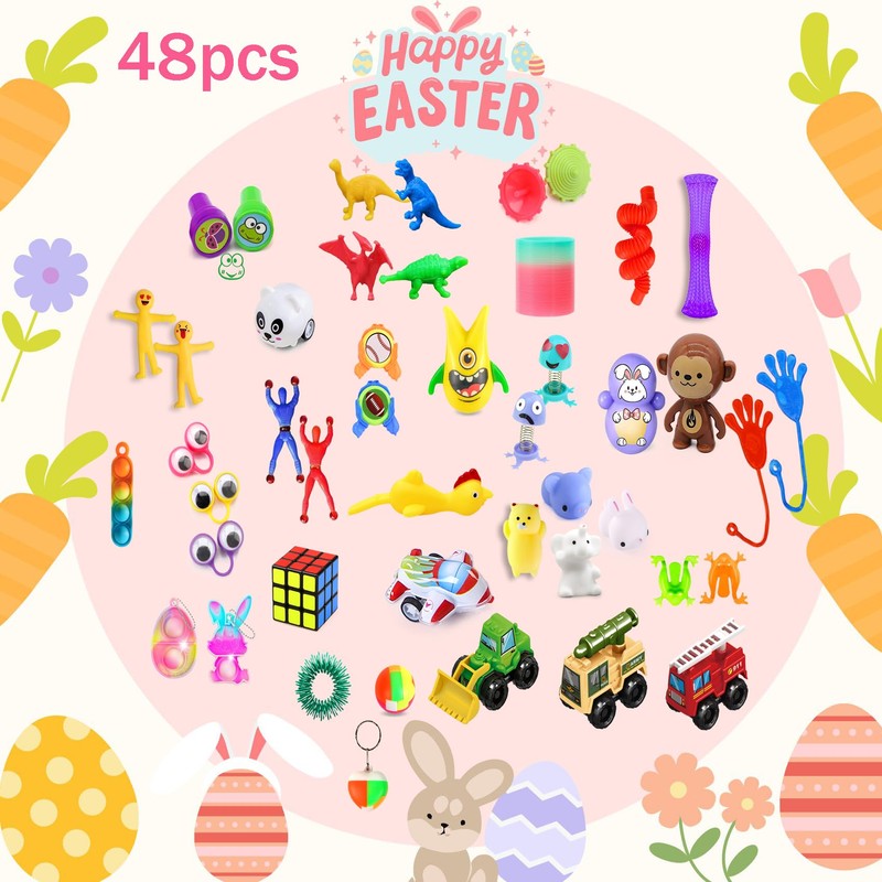 Edmirfun Filled Easter Eggs Fidget Toys, 48PCS PreFilled Easter Eggs