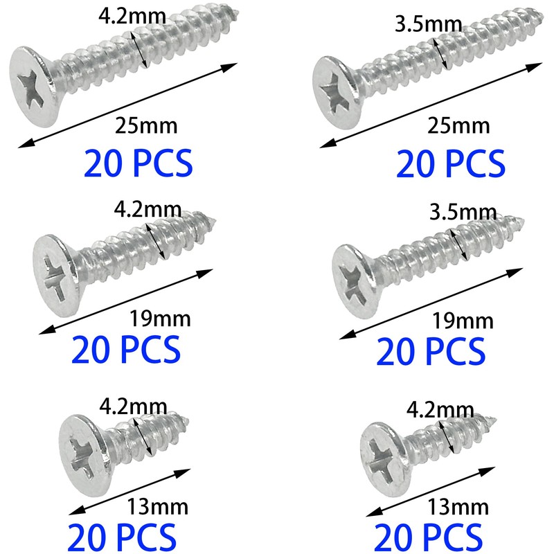 120 PCS 304 Stainless Steel Self Tapping Phillips Flat Screws