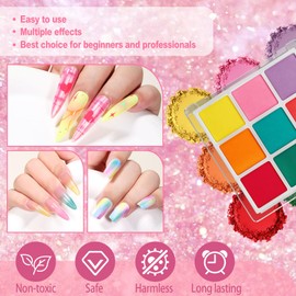 GELLAKTIK Nail Pigment Powder Palette, 9 Colors Solid Pigment Powder for Nails Set, Vibrant Ombre Gradient Nail Art Manicure DIY Kit with 6 Sponge Sticks for Vibrant Long-Lasting Beginners