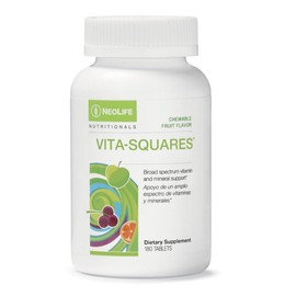 NeoLife Vita-Squares - Chewable Multivitamin for Kids, 18 Essential Vitamins & Minerals, Iron, Zinc, Vitamin D3, B-Complex, Vitamin for Kids MultiVitamin C & E, Berry-Citrus Flavor, 180 Tablets