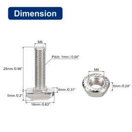 sourcing map M6x25mm T Slot Drop-in Bolt and M6 Hexagon Flange Nut Set, 10 Sets Hammer Head T-Bolt T Shape Stud Sliding Screw for 30 Series Aluminum Profile