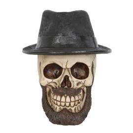 Something Different Wholesale Gothic Trilby Hat Skull: Handpainted Resin Figurine - Intricate Sculpture with Beard & Moustache for Collectors, Unique Gift - Realistic Gothic Home Decor
