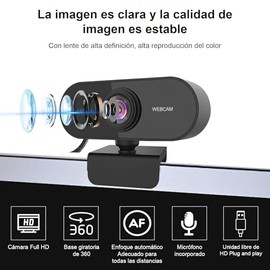 Autbye Cámara Web HD 1080p, Camara para PC con Microfono, Webcam USB Plug and Play, Base Giratoria de 360°, Camara Web para Transmisión en Vivo, Video