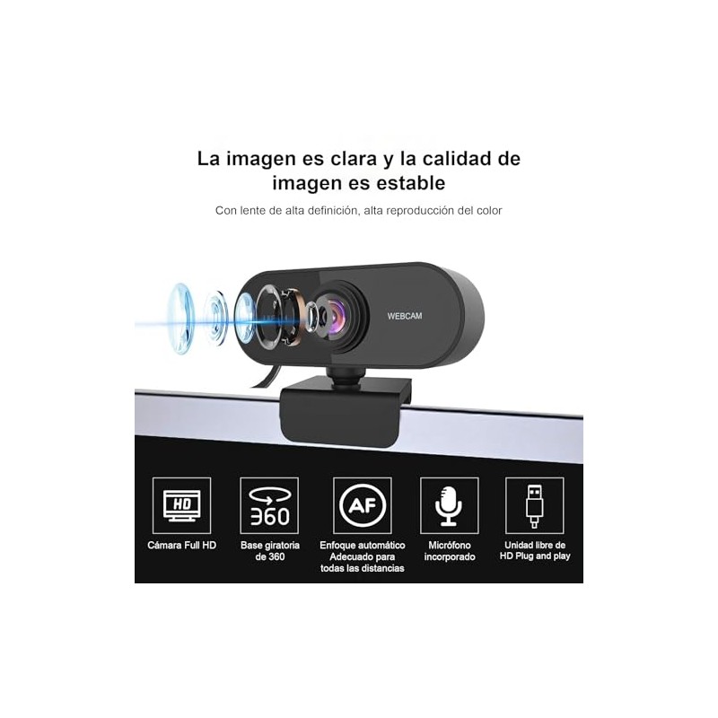 Autbye Cámara Web HD 1080p, Camara para PC con Microfono,