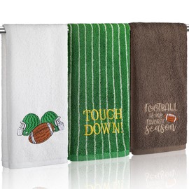 SmoothNovelty 3 Pcs Football Hand Towels for Bathroom Cotton Embroidered Rodeo Kitchen Towels 13.3" x 29.5" Rustic Gifts for Bath Shower Farmhouse Decors Housewarming Gift(Green)