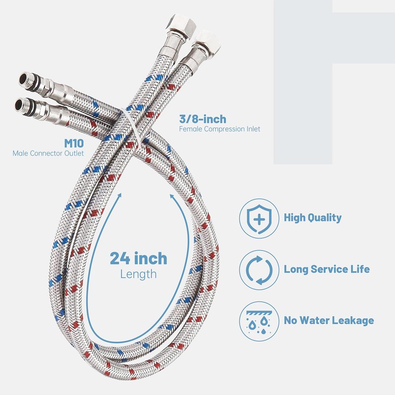 BWE 24-Inch Long Faucet Connector Braided Stainless Steel Supply Hose