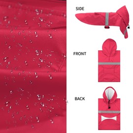 NACOCO Large Dog Raincoat Adjustable Pet Water Proof Clothes Lightweight Rain Jacket Poncho Hoodies with Strip Reflective (XXL, Red)