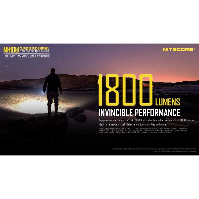 Nitecore MH10S Luminus SST-40-W USB-C Rechargeable Flashlight - 1800 Lumens