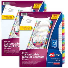 Avery A-Z Tab Binder Dividers, Customizable Table of Contents, Contemporary Multicolor Tabs, 2 Set = 52 tabs Total (11844)