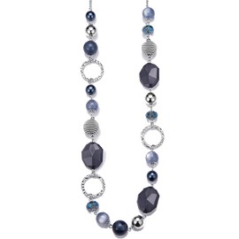 BULINLIN Long Beaded Silver Necklace for Her Crystal Bead Sweater Chain Fashion Jewelry Necklace Birthday Gifts for Women Mum(Navy blue)