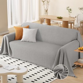 TAOCOCO Couch Cover Blanket Sectional Sofa Covers Thick Durable Couch Covers for 3 Cushion Couch Washable Pet-Friendly Sofa Slipcovers Furniture Protector with Tassels (71''x134'' Light Grey)