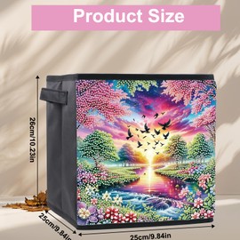 JICFDAO Diamond Painting Aufbewahrungsboxen 25x25x26cm Aufbewahrungskörbe mit Griffen Körbe Organizer in Würfelform Storage Box Aufbewahrungsbehälter Faltbarer Korb Spielzeug Bücher Schrank Landschaft