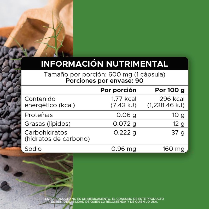 Comino Negro PACALLi - 90 Cápsulas de 600mg, Suplemento Alimenticio