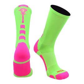TCK Midline Lacrosse Logo Crew Socks (Neon Green/Hot Pink, Large)