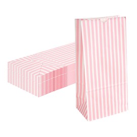Restaurantware Bag Tek 8 LB Disposable Lunch Bags 100 Sturdy Take Out Bags - Flat Bottom Great For Restaurants Cafes And Bakeries Pink And White Paper Popcorn Bags Versatile For Grocery