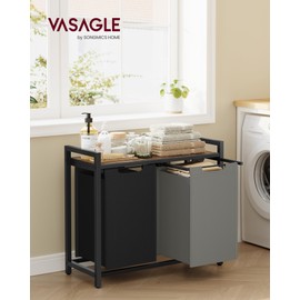 VASAGLE Laundry Hamper, Laundry Basket, Laundry Sorter with 2 Pull-Out and Removable Bags, Shelf, Metal Frame, 2 x 12.1 Gallons (46 L), 28.8 x 13 x 28.4 Inches, Bicolor and Rustic Brown UBLH201X01