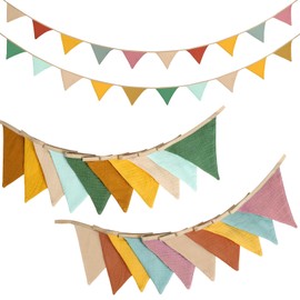 Alaoo 2 PCS Fabric Bunting Banner,Triangle Garland Flags,Double Sided Colorful Cotton Bunting for Birthday,Wedding,Baby Shower,Indoor Activity Party Festivals Decoration