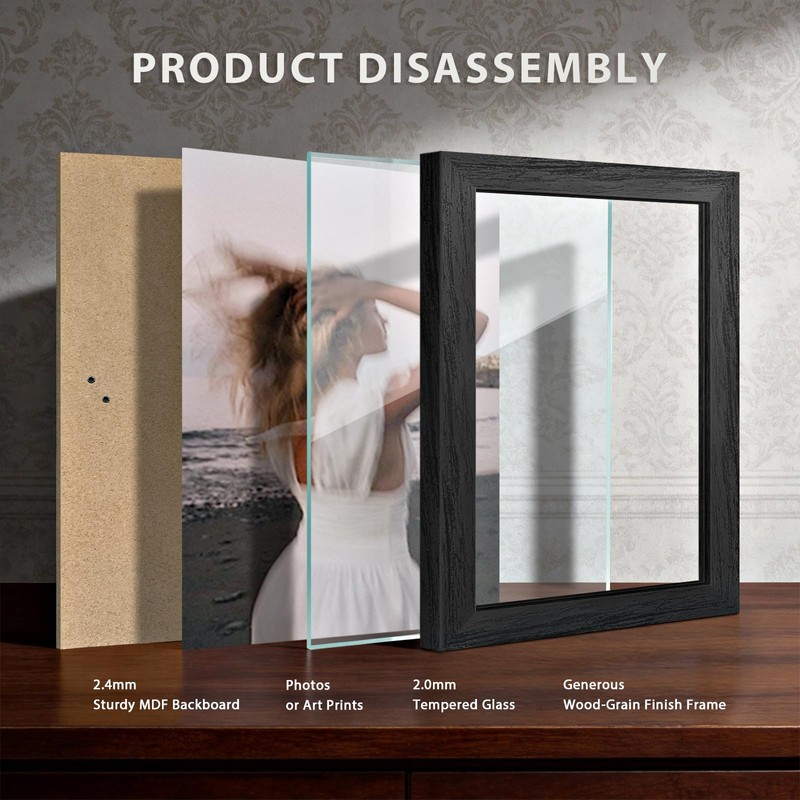 KissNow 11x17 Picture Frame 5 Pack, Black Solid Wood Poster