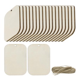 sourcing map 20pcs Rounded Rectangle Blank Wood Tags with Hole 3.5 x 5.5 Inch Unfinished Wood Pieces Wooden Gift Tags with 32.8 Ft Rope for Craft Projects, Hanging Decorations, Gift Making