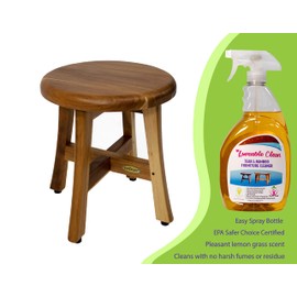 EcoDecors Shoji Round, 13 inch T, Waterproof Teak Wood Shower Bench Stool Seat Chair For Inside Shower Storage Provides Storage For Accessories, EcoDecors Teak Cleaner Protective Wood Restorer 32oz