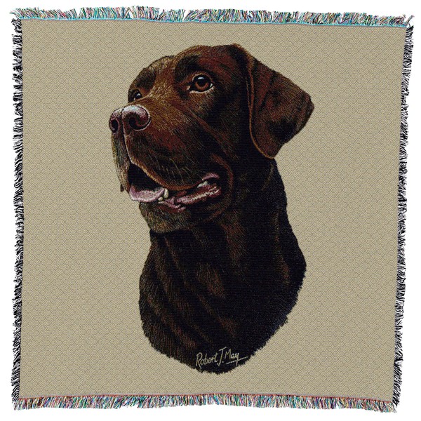 Labrador Retriever Chocolate Lab - Robert May - Lap Square Cotton Woven Blanket Throw - Made in The USA (54x54)
