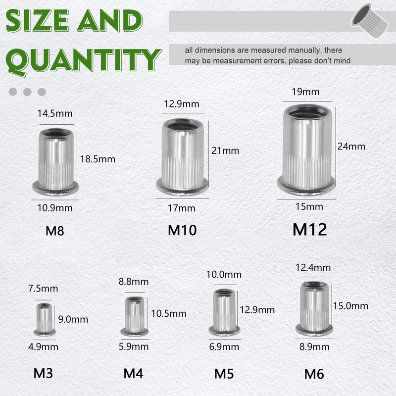 Waykino Stainless Steel Rivet Nut, Threaded Rivetnut Insert Nutsert M3