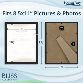 Icona Bay 8.5x11 Certificate Frames (Black, 12 Pack), Modern Style Wood Composite Document Frames, Table Top or Wall Mount, Bliss Collection