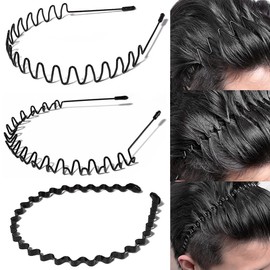 Headband, 3/5 Piece Set, Men's, 3/5 Type, Painless, Rust Proof Plating, Spring Hair Band, Wavy Type, Comb Included, Non-Slip, Black, Simple, Bangs, Secure, Stylish, Hair Ornament, Face Wash, Women's