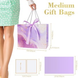 Gfractolux Gift Bags for Present, 2 Pcs Medium Gift Bags for Women with Tissue Paper and Cards, Gift Bags for Birthdays, Baby Shower, Wedding, Party, Holiday Presents 11"X7.9"X3.9" (Purple)