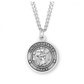 Sterling Silver Saint Christopher Navy Military Pendant Medal Necklace