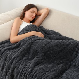 Wemore Jacquard Fleece Weighted Blanket Queen Size 60" x 80" 20lbs, Ultra Soft Cozy Sherpa Weighted Blankets for Adults, Ultra Fuzzy Heavy Blanket for Sleep, Fluffy Warm Throw for Bed, Dark Grey