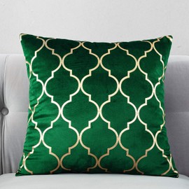 TAOSON Pack of 2,Moroccan Quatrefoil Geometric Bronzing Printed Cozy Soft Throw Pillow Cases Cushion Covers Shells for Sofa Couch Bed Home Decoration 18 x 18 Inches, Green and Gold