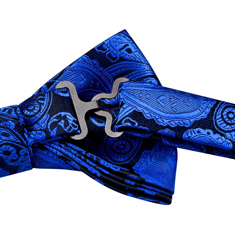 GUSLESON Royal Blue Bow Tie for Men Pre-Tied Silk Blue