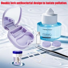 CADEVED Contact Lens Case Kit with Cleaner Washer, Contact Lenses Applicator Removal Tool Kit with Mirror Solution Bottle for Daily and Outdoor Use(Purple)