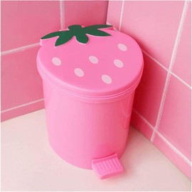 Strawberry Trash Can 1 Gallon Desk Plastic Cute Trash Can for Bedroom Cute Small Strawberry Trash Can