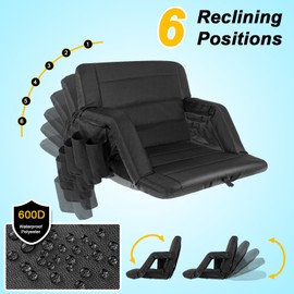 yeyeeyyee Extra Wide Stadium Seats with Back Support 2 Pack, Bleacher Chairs with Back and Cushion Folding Stadium Chairs, 6 Reclining Positions Waterproof Bleacher Seats (Extra Wide|25" Black)