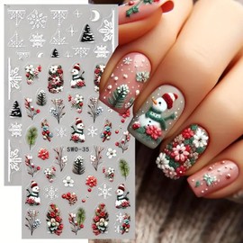2 Sheets Christmas Nail Art Stickers 5D Embossed Nail Decals Christmas Snowflake Snowman Floral Exquisite Embossed Design Winter Xmas Nail Sticker for Women Nail Art Manicure Decoration