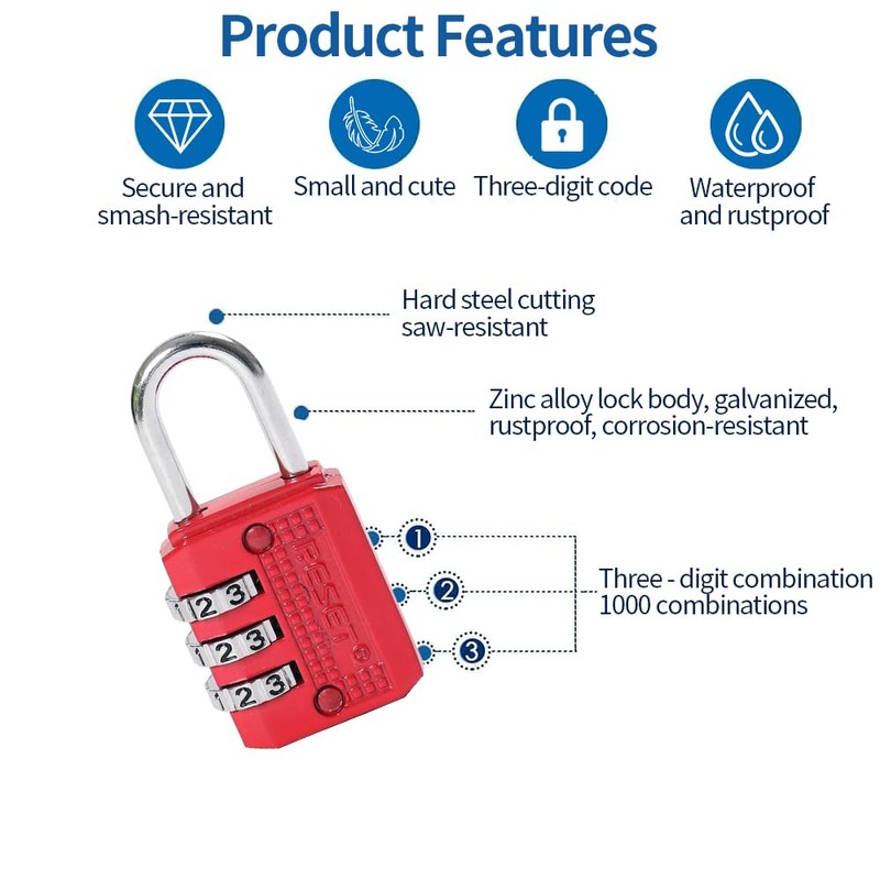 RESET-071 3 Digit Small Combination Lock Tiny Padlock for Mini