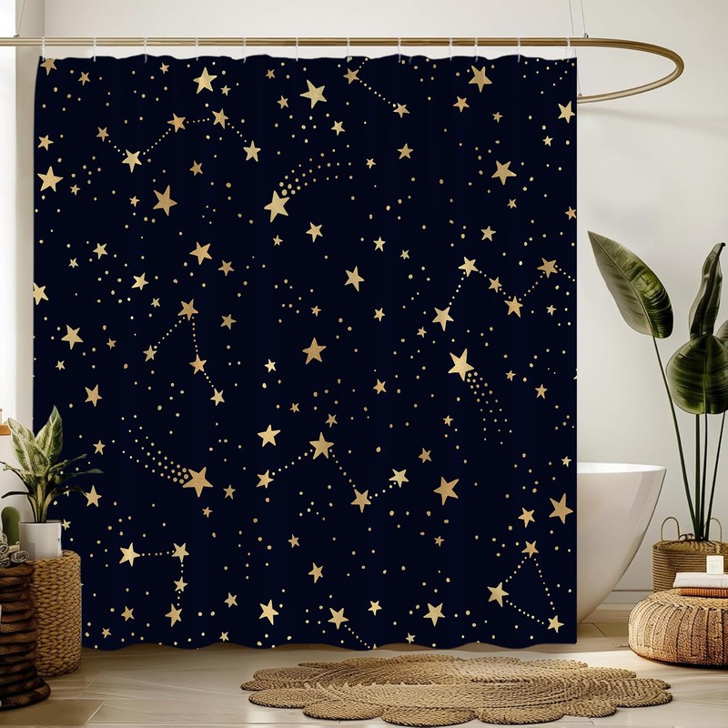 WANVYON Celestial Shower Curtain Cute Star Glitter Starry Sky Astrology