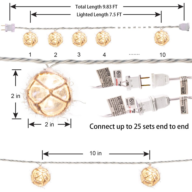 Nautical Fish Float String Lights Outdoor, Beach String Lights Set