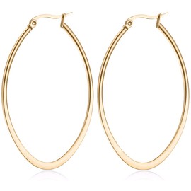 day.berlin Damen Creolen Drop in Gold 18k vergoldet, große Ohrringe oval aus 316L Edelstahl 5,4cm x 3,8cm / 2mm stark, nickelfrei und wasserfest