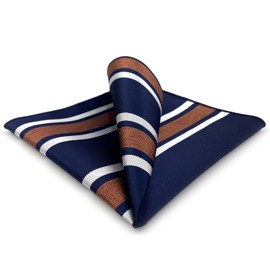 S&W SHLAX&WING Men's Striped Pocket Square, Navy Blue, White, Brown, Striped Business, blue